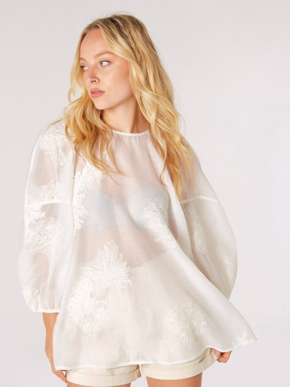 Embroidered Floral Organza Top